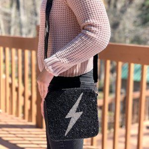 Black Lightning Beaded Purse with Beaded Purse Strap